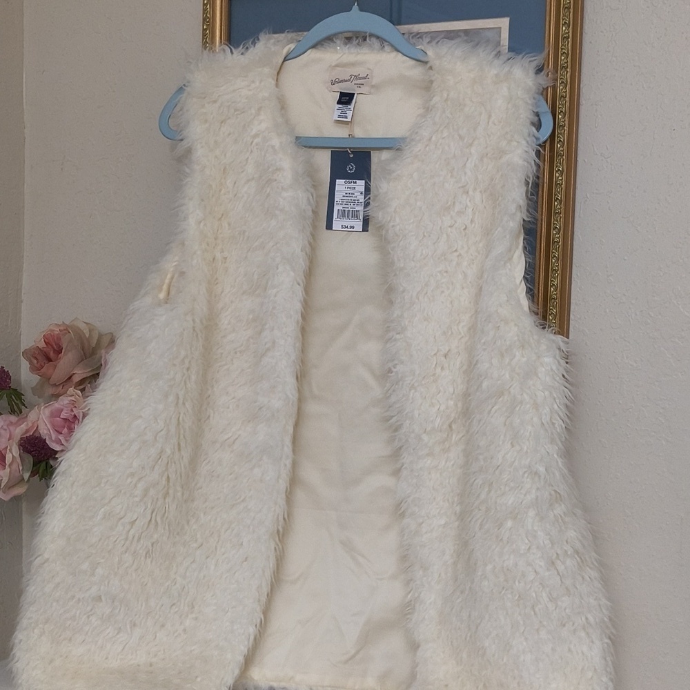 Cream Faux Fur Vest With Pockets Fall Winter Pumpkin Patch Holidays Contemporary - Picture 6 of 10